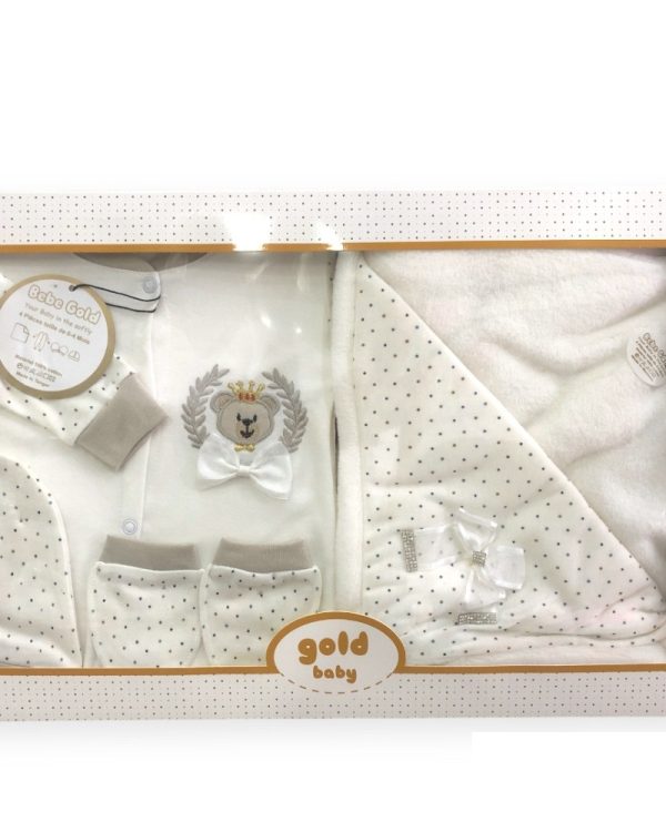 Coffret Cadeau Bébé: Barboteuse Coton avec Couverture 4 Pièces طقم هدية للرضع: بربطوز قطن مع مانطة